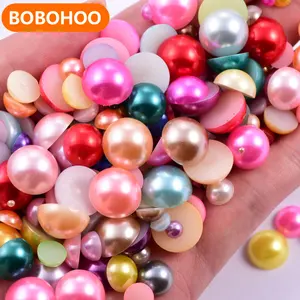 BOBOHOO Wholesale Abs Half Round Pearl Flatback Beads 2-14mm Color Rhinestone Applique Loose Pearls For Craft