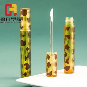 Leopard Print Amber Lip Gloss 4ml Round Tube Glossy Finish Cosmetic Packaging Empty Refillable Lip Gloss <b>Container</b> - Product Image 4