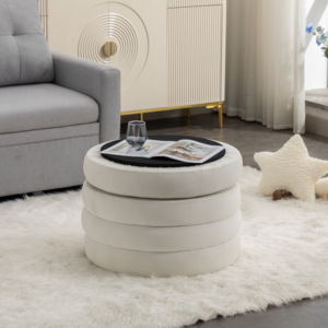 Puf otomano de almacenamiento redondo multifuncional Taburete tapizado moderno con tapa extraíble - Product Image 3