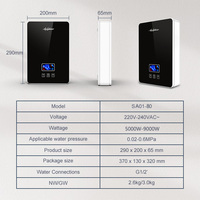 Chauffe-eau électrique instantané sans réservoir haute puissance 220V 8000W avec affichage LED, alimentation manuelle, classe B pour hôtels, boîtier en plastique robuste