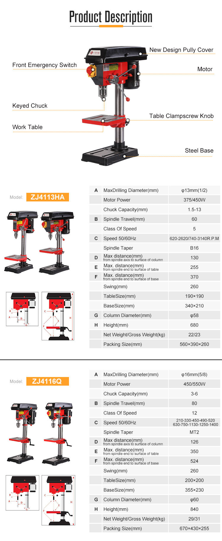 Multifunctional Mini Bench Hand Drill Press Machine ZJ4116Q - 550W