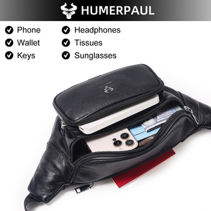 HUMERPAUL, riñonera clásica para <span class=keywords><strong>hombre</strong></span>, riñonera cruzada multifunción de cuero genuino para viajes al aire libre, riñonera duradera - Product Image 4