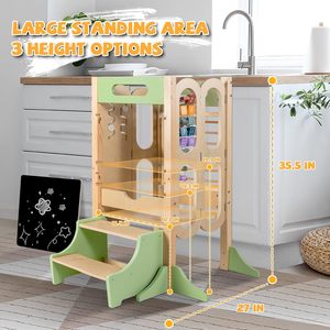 Torre <span class=keywords><strong>de</strong></span> Actividades para Niños Pequeños con Taburete <span class=keywords><strong>de</strong></span> 2 Niveles, Taburete <span class=keywords><strong>de</strong></span> Cocina, 3 Alturas Ajustables, Pizarra Blanca y Juegos Educativos - Product Image 6
