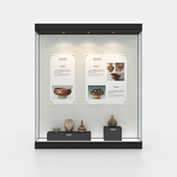 Vitrines d'antiquités personnalisées, design en bois, grande vitrine murale en verre noir avec bande LED
