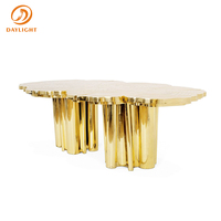Meubles de maison de luxe sur mesure, design unique, table de banquet, table à manger moderne en acier inoxydable italien, feuille d'or, grande table à manger de luxe