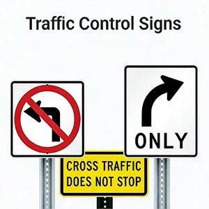 Ensemble de panneaux de signalisation routière réfléchissants en aluminium, « Interdiction de tourner à gauche », « Uniquement virage à droite », « Trafic transversal sans arrêt », panneaux de contrôle routier - Product Image 1