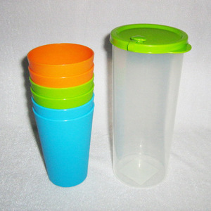 Colorful Plastic Cup <b>Set</b> With Lid Seven Piece Solid Color Blue Green Orange For <b>Gifts</b> Advertising Casual Use - Product Image 3