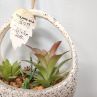 Pot suspendu en céramique mouchetée avec succulentes artificielles - Mini plantes artificielles pour la décoration intérieure, du bureau ou des murs