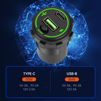 Adaptateur de charge rapide USB-B+Type-C pour voiture, alimentation 66W, affichage LED, interrupteur d'alimentation, prise de charge pour voiture