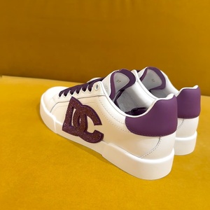 Luxury <b>Rhinestone</b> Logo Women White Leather Skate Sneakers Purple Heel Lace Up Flat Casual <b>Shoes</b> For Ladies Daily Street Dating - Product Image 2