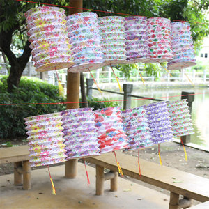 12 Lanternes en papier décoratives cylindriques pliables, lumineuses, portables, de style traditionnel et ancien, pour enfants, pour le Festival de la Mi-Automne - Product Image 3