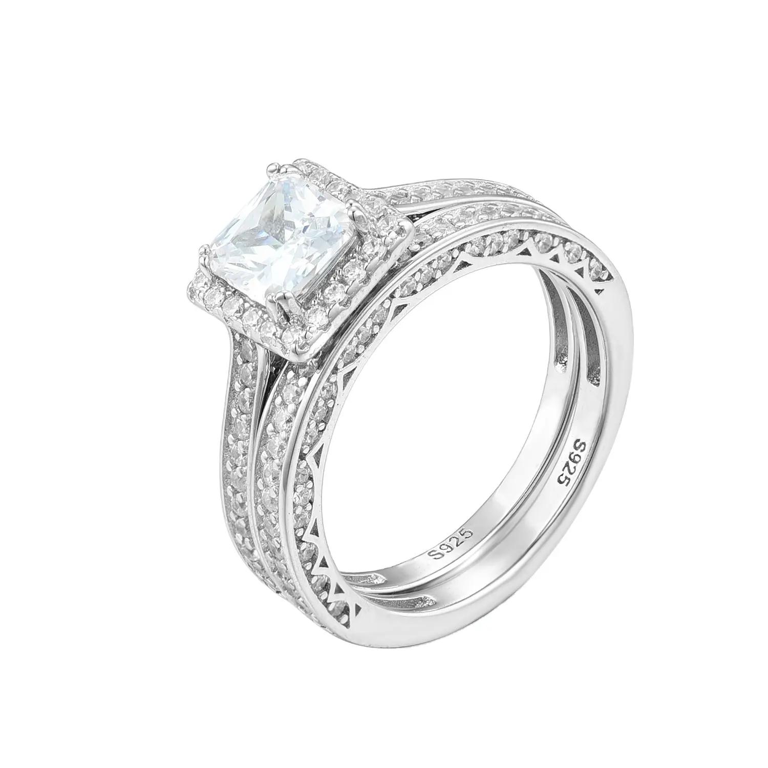 ราคาขายส่งแหวนแต่งงานชุด 925 เงินสเตอร์ลิงแหวนนิรันดร์แหวน Halo Lab แหวนเพชรชุด