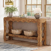 Table console en bois massif, table d'entrée, style rétro design, table d'entrée artistique, table murale longue et étroite