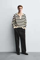 A/W 2026 Vente en gros Pull Henley à rayures bretonnes pour hommes avec patte incurvée