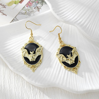 Boucles d'oreilles pendantes chauve-souris gothiques d'Halloween, boucles d'oreilles en alliage émaillé, boucles d'oreilles pendantes chauve-souris ovales vintage pour les boutiques de détail