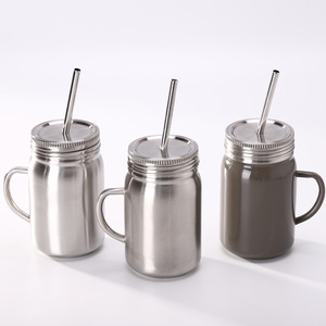 Outdoor Camping Double Wall Insulated <strong>Tumbler</strong> Metal 16 32 oz Travel Mug Stainless Steel <strong>Mason</strong> <strong>Jar</strong> With Straw and Lids - Product Image 6