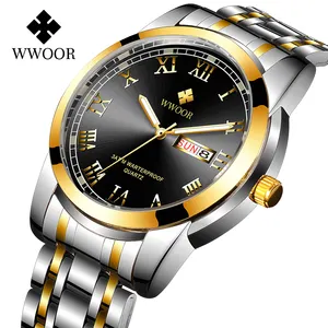 Armbanduhr Lieferant WWOOR Herren Analog Quarz Armbanduhr Eleganz Wasserdichte Uhren Edelstahl band