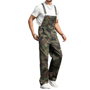 Salopette de travail unisexe pour homme, automne-hiver, taille haute, en denim délavé camouflage, respirante, ample, 100% coton - Product Image 1