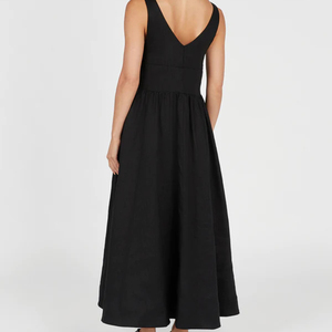 Nuovo Design Tongrui: Abito Lungo in <span class=keywords><strong>Lino</strong></span> <span class=keywords><strong>Nero</strong></span> con Scollo a V, Elegante e Casual per Donne e Signore - Product Image 4