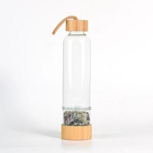 Bouteille d'eau en verre borosilicate haute performance avec couvercle en bambou, grande capacité, tasse à pierres énergétiques, tasse à pierres concassées, tasse cadeau - Product Image 6