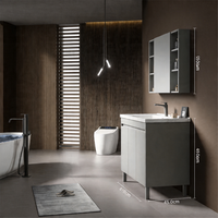 Meuble-lavabo mural flottant moderne avec armoire miroir, tiroirs à fermeture douce et étagères de rangement pour salle de bain