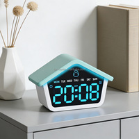 Réveil LED simple en forme de maison avec veilleuse d'ambiance, luminosité réglable, horloge de bureau à coucou 6698