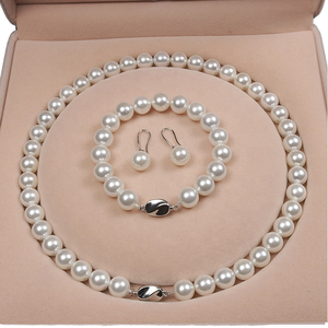 Conjunto de joyería de regalo exquisito de diseño coreano de moda, collar de perlas de concha de mar Natural blanco 100% de 10mm para mujer, hebra barata de 3 colores - Product Image 1