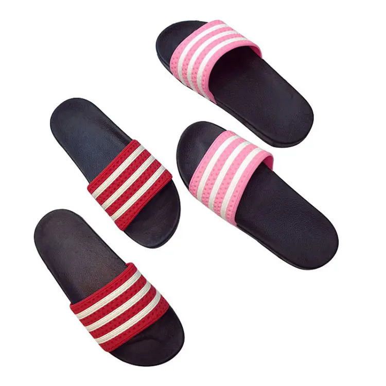 Zapatillas de PVC antideslizantes de plástico para mujer, pantuflas modernas de 3 líneas para interiores y exteriores, para Baño