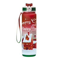 Noël En Gros Transparent Portable 1L Dégradé De Couleur Sport Bouteille D'eau En Plastique Avec Couvercle Pop-up Paille