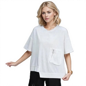 T-shirt en coton ample vintage pour femme, 50 couleurs, col rond, avec dentelle et boutons, impression de lettres personnalisée, en stock, haut décontracté pour femme, vente en gros - Product Image 1