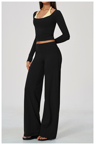 Women's 2 Piece Knitted Casual Set Sleeveless Short <b>Top</b> Wide Leg Pants Striped Breathable Spring/Summer Regular Fit Polyester - Product Image 5