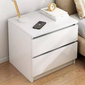 Chevet moderne blanc à 2 tiroirs, prix abordable, meuble de chambre à coucher en bois, style panneau de bois pour usage domestique - Product Image 1