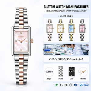 Montre pour femme avec logo personnalisé OEM, diamant cultivé en laboratoire, cadran rectangulaire en nacre, bracelet bicolore, quartz, cadeau pour femme - Product Image 1