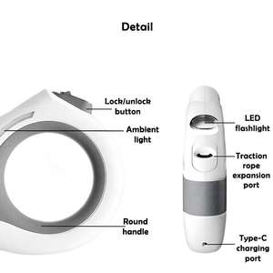 Kinghon-Correa de nailon automática para mascotas, 3m, <span class=keywords><strong>10</strong></span> pies, manos libres, recargable por USB, retráctil, para perro, con luz LED - Product Image 2