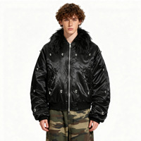 Blouson Bomber en Toile Enduite Rembourré Coton, Col en V, Motif Montagne Sombre, Fermeture Éclair Crochetée, Teint Uni, Style Industriel Lourd
