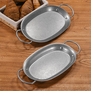 Plato Ovalado de Acero Inoxidable Retro para Mariscos y Arroz, Plato Doble para Postre, Filete, Langosta, Queso y Cena - Product Image 4