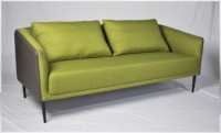 Canapé d'angle 3 places de style européen moderne en tissu jaune et cuir PU bleu, personnalisable pour bureau commercial, salon ou hôtel