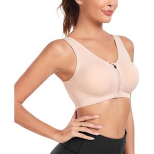 Sujetador deportivo con cremallera frontal para mujer, sujetador inalámbrico para yoga postoperatorio, cuello redondo, licra, poliéster, M - Product Image 5