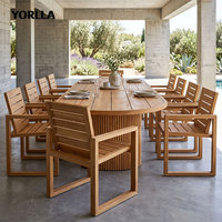Ensemble de salle à manger extérieur ovale extensible en teck de qualité supérieure, résistant aux intempéries, avec chaise à lattes, pour mobilier de villa et de complexe hôtelier