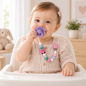 Silikonperlen-Schnullerkette und -Clip-Set mit Schnuller-Beißring für Neugeborene, Schnullerhalter, Schnullerband, kundenspezifisches OEM - Product Image 2