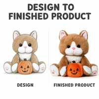 Jouet en peluche anti-stress brodé personnalisé en forme de chaton citrouille, directement de l'usine, fabricant OEM/ODM pour marques de distributeur en gros