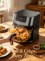 Friteuse à air numérique en verre Anbolife 3,5L 5L 1500W avec panier en verre, voyant lumineux 360° °   OEM ODM CE CB