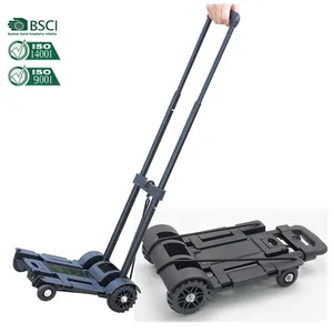 LIUSIXIAO-Shopping cart Telescopic Folding Portable Trolley Hand Truck Luggage Cart Aluminum Alloy Rod Van Industrial Silent Trolley Travel Shopping Cart Load 75 Kg OYO Color : Silver 