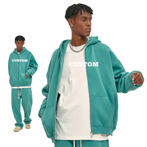 350G Unisex Double Head Zipper Jacket Puff Print Custom Winter <strong>Fleece</strong> <strong>Cardigan</strong> Loose <strong>Mens</strong> Oversized Full Zip up Hoodie - Product Image 1