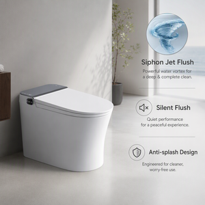 WC intelligent monobloc avec bidet à chasse automatique, siège chauffant, télécommande, commande vocale, sans réservoir, siphon en P, à poser au sol - Product Image 5