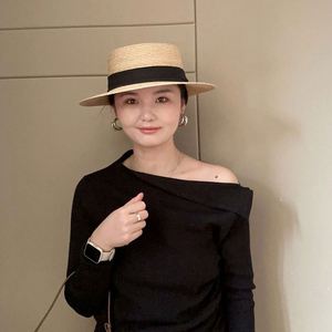 Nouveau Chapeau de Soleil de Luxe en Paille Fine de Raphia, Style Rétro Français, à Bord Plat et Tressage Fin, pour l'Été et les Voyages - Product Image 2