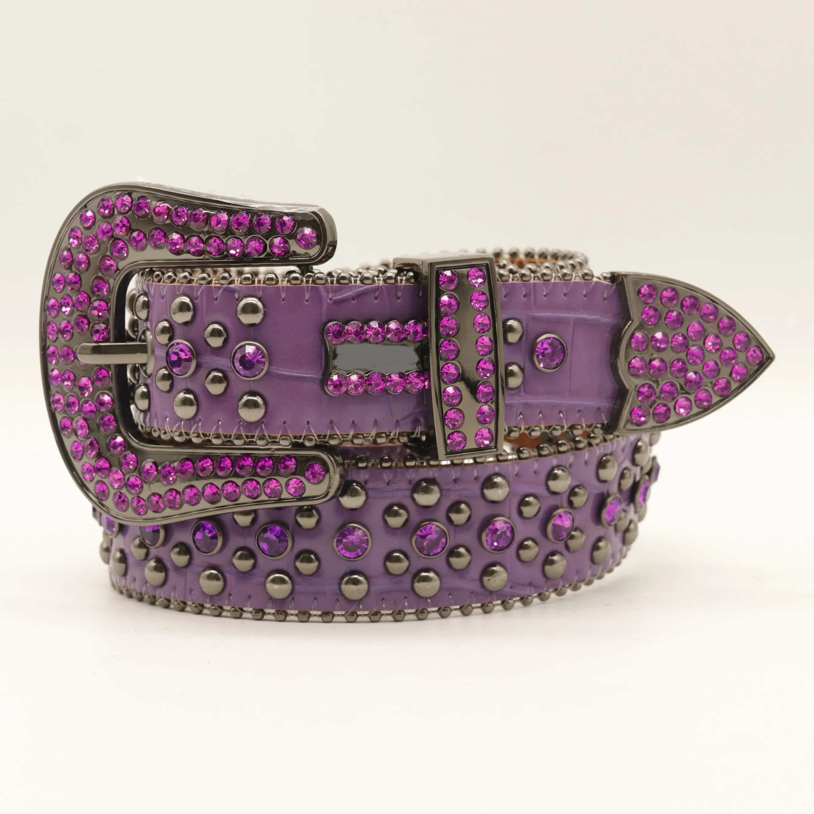 Custom colorful crystal studded purple leather rhinestone belts for toddler youth kids