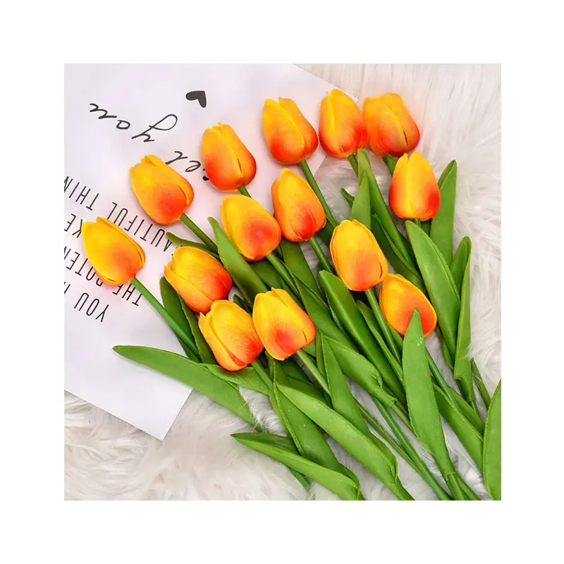 Venta caliente mejor calidad coloridos tulipanes flores artificiales PU Real Touch tulipán flores de seda artificiales para la decoración del hogar