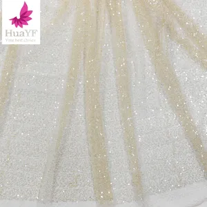 Novo 2020 nupcial tulle tecido lantejoulas rendas têxteis tecido líquido branco com contas para vestidos de noiva HY1255-1