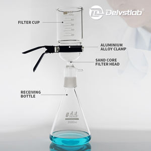 Appareil de filtration sous vide pour solvants en verre de laboratoire avec fiole de 2000 ml pour la purification par filtration HPLC, filtre en verre fritté - Product Image 2